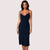Navy Satin Cowl Neck Midi Dress